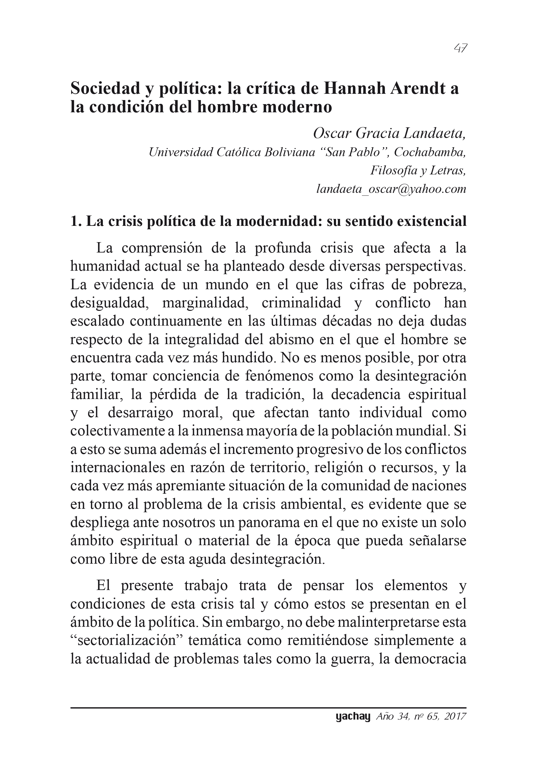 Sociedad y política: la crítica de Hannah Arendt