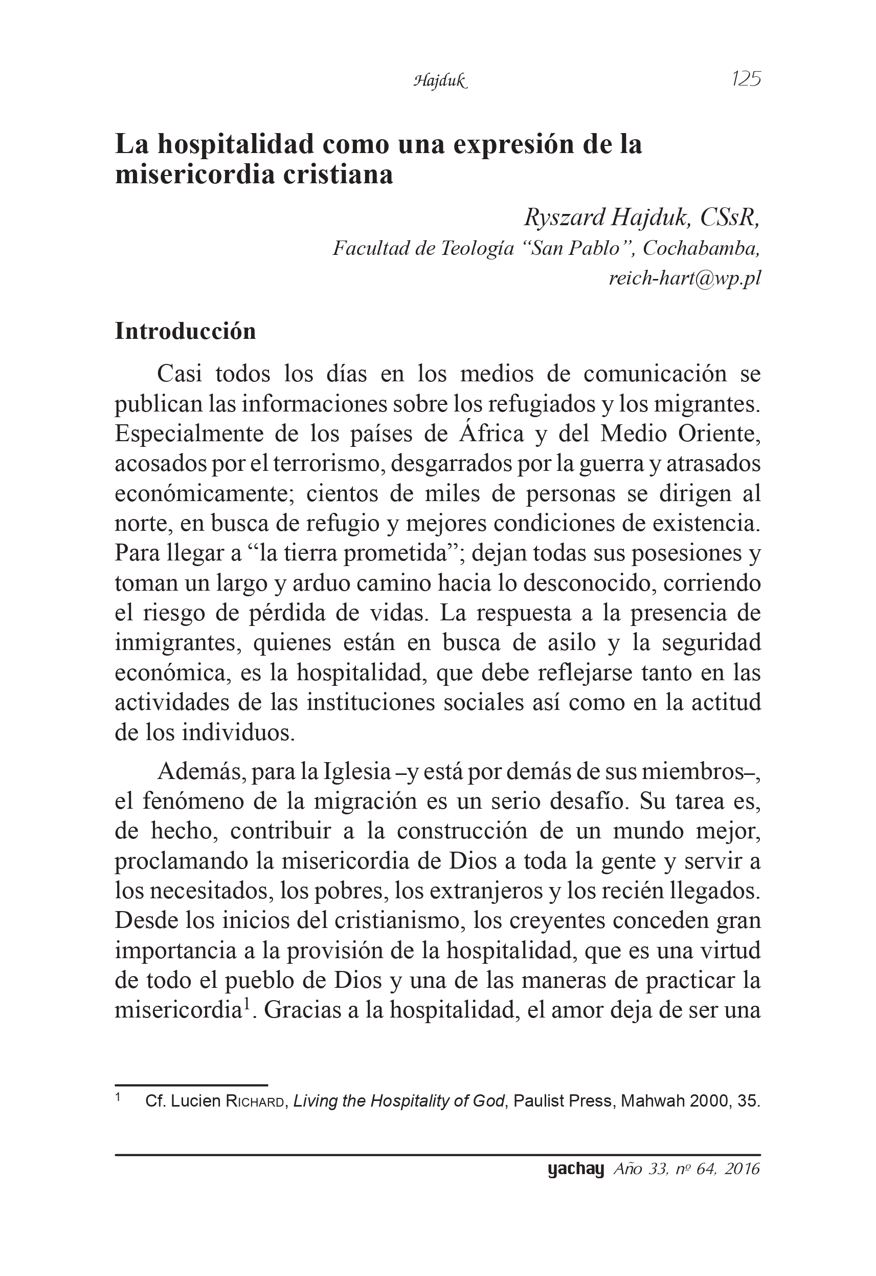 La hospitalidad como una expresión de la misericordia cristiana