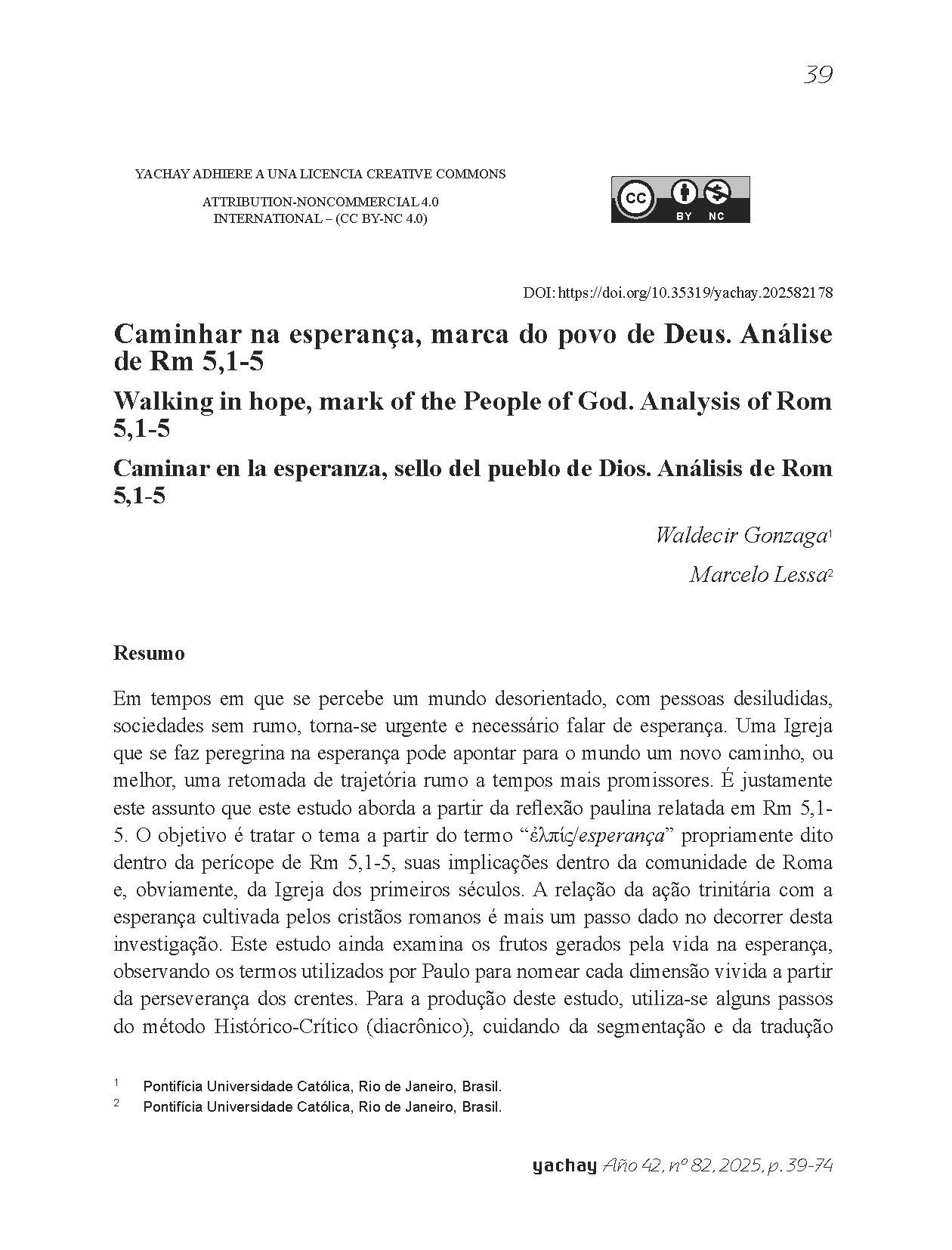 Caminhar na esperança, marca do povo de Deus. Análise de Rm 5,1-5