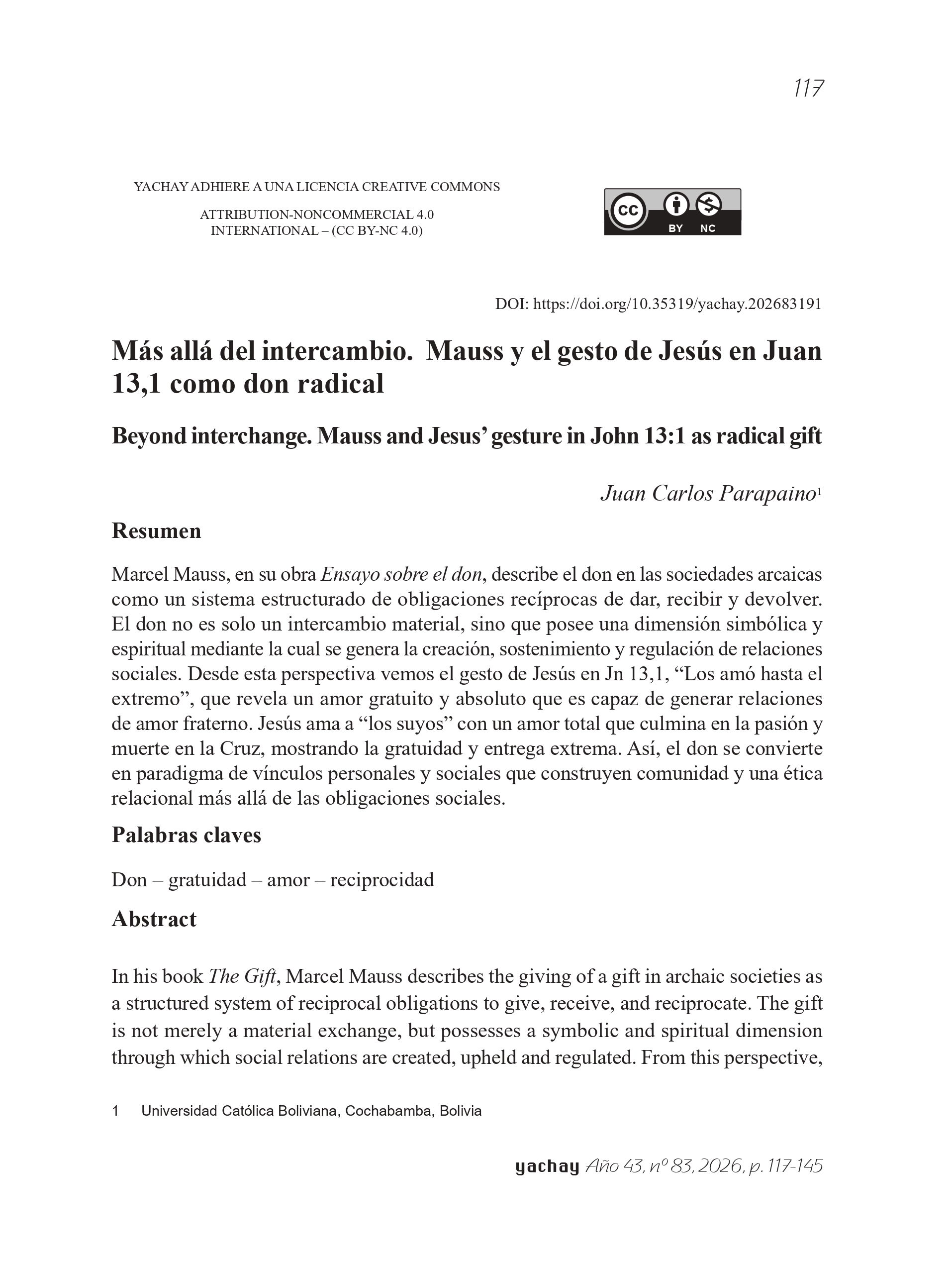 Beyond interchange. Mauss and Jesus' gesture