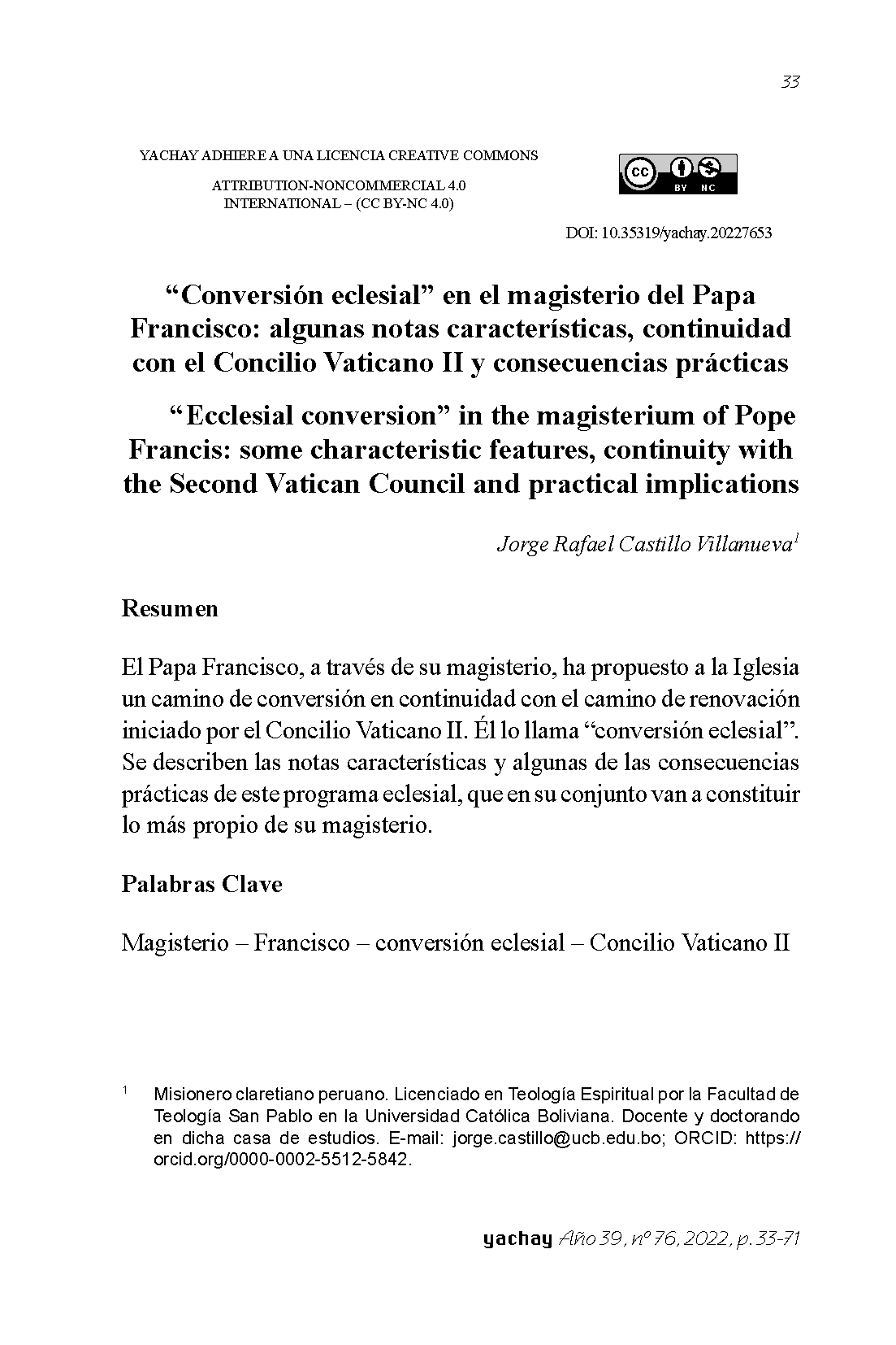 “Ecclesial conversion” in the magisterium of Pope Francis: some characteristic features, continuity with the Second Vatican Council and practical implications
